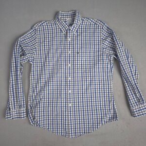 Brooks Brothers Slim Fit Gingham Button Down Shirt Mens Large Blue Gray